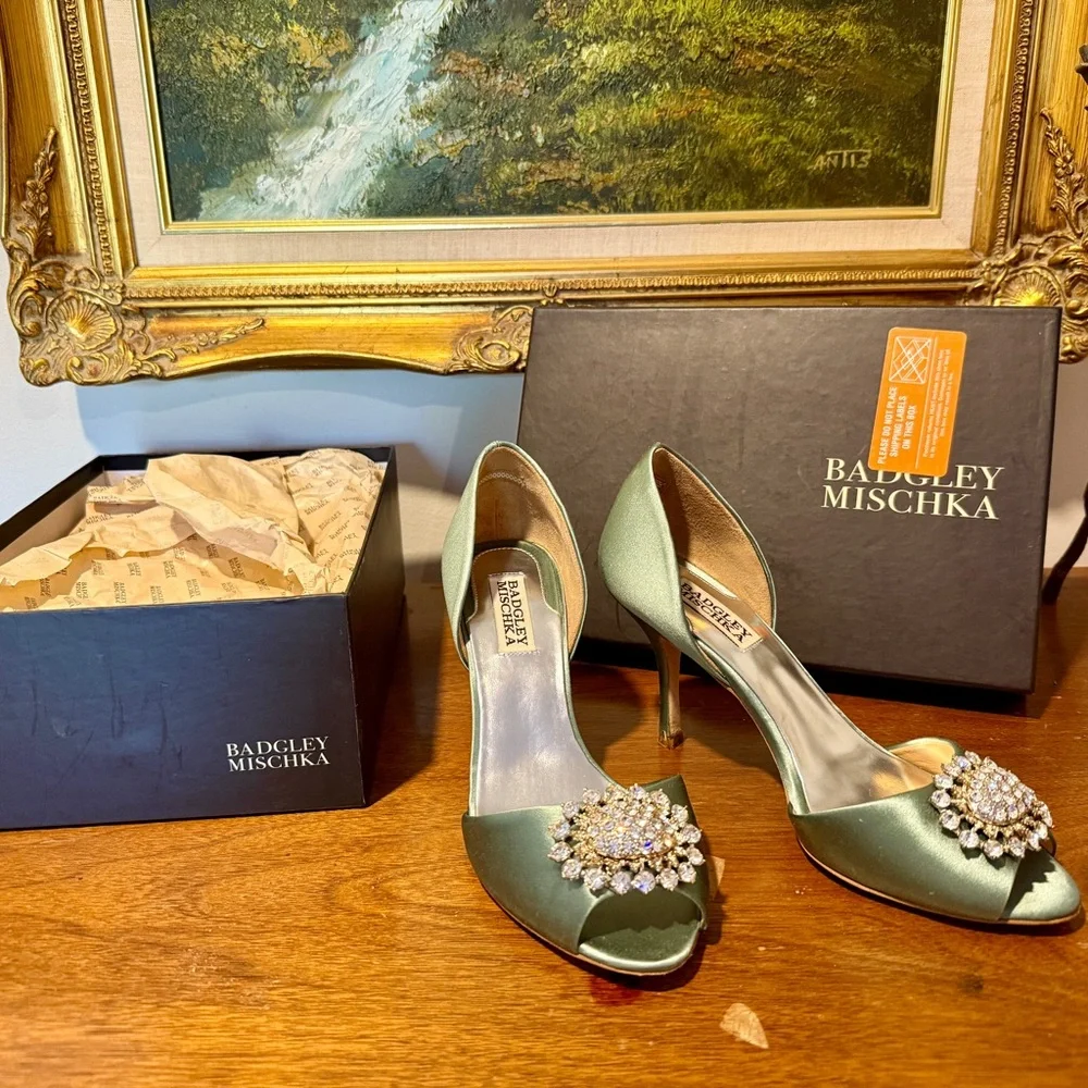 Badgley Mischka Lacie Satin Heels with Sparkling Embellishment - Picture 3 of 9